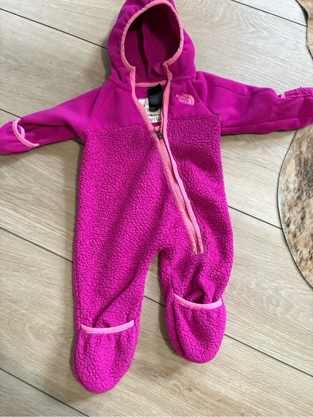 The North Face Bright Pink Hooded Sherpa Fleece One-Piece Footie